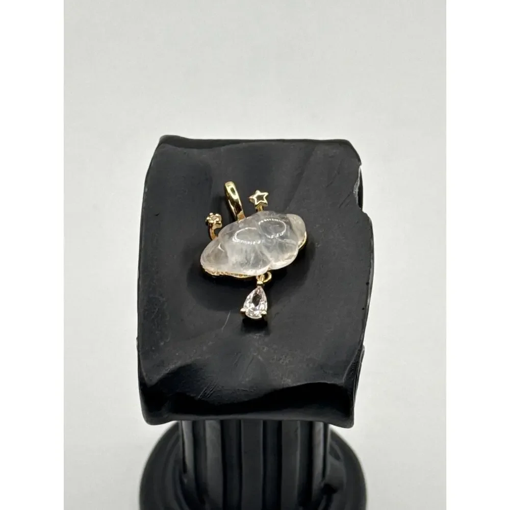 Natural Stone Celestial Pendant | Gold Tone Stainless Steel | Star & CZ Charm